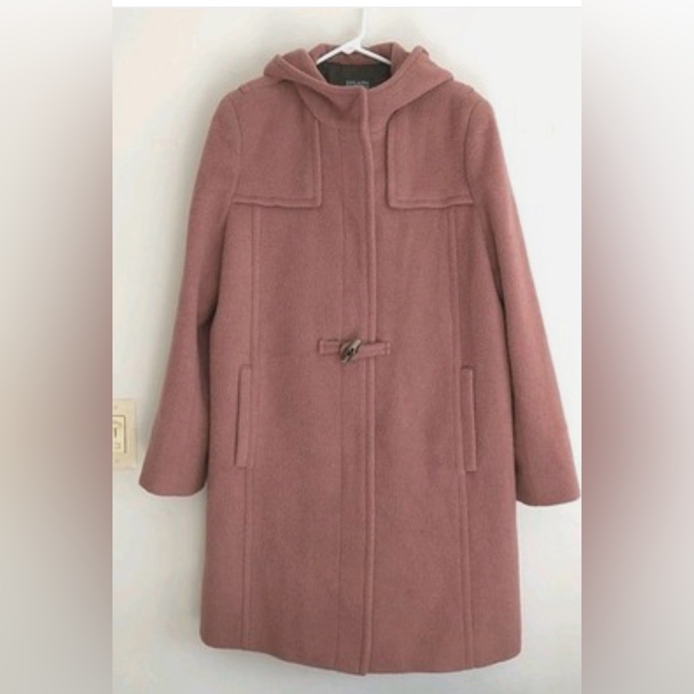 Hilary Radley Pea Coat Womens Dusty Pink Alpaca Wool Blend Hooded Pocket